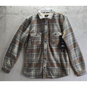 O'Neill‎ Super Fleece Snap Front Shirt Shacket Mens Small Spruce Plaid Flannel